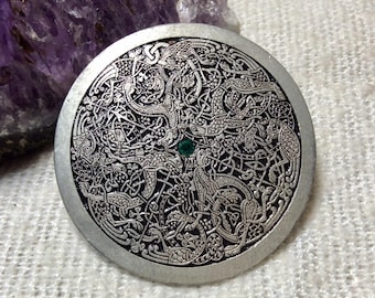Vintage Signed Celtic Knot Belt Buckle Intricate Dragon Design Green Rhinestone