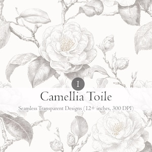 Estampado floral Toile de Jouy de camelia sin costuras, boda, forros para sobres, verde salvia y gris, papel pintado, estilo victoriano vintage, tela, imágenes prediseñadas
