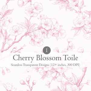 Cherry Blossom Sakura Floral Toile de Jouy, Seamless Pattern, Wedding, Envelope Liners, Blush Pink, Spring, Clipart, Fabric, Wallpaper