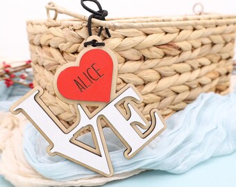 Valentines Basket Tag,Gifts for Her,Custom Tag,Personalized Tag,Wooden Heart Name Tag,V-Day Tag,Anniversary Gift,Personalized Basket Tag