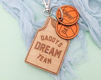 Daddy's Dream Team Keychain Gift, Personalized Dad Keychain, Sports Dad Gift, Basketball Lover Gift, Father's Day Gift, Custom Gift For Dad