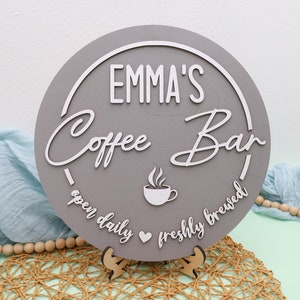 Custom Coffee Bar Sign, Personalized Gift, Circle Cafe Name Sign, Kitchen Sign, Gifts for Home, Tiered Tray Decor, Custom Cafe Decoration