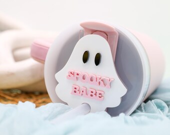 Ghost Tumbler Topper, Halloween Personalized Tumbler Name Plate, Fall Decor, Spooky Babe Stanley, Stanley Accessories, Ghost Stanley Lid Tag