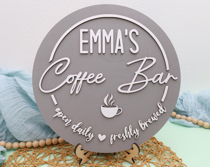 Custom Coffee Bar Sign, Personalized Gift, Circle Cafe Name Sign, Kitchen Sign, Gifts for Home, Tiered Tray Decor, Custom Cafe Decoration