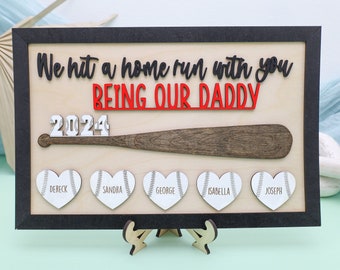 We Hit A Homerun With You Dad Sign, Personalized Baseball Bat Sign, Father's Day Gift, Gift For Dad, Gift From Kids, Custom Gift For Husband