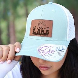 Life is Better at the Lake Hat,Leather Patch Trucker Hat,Lake Day Cap,Summer Boating Hat,Trucker Lake Hat,Boating Hat,Camping Hat