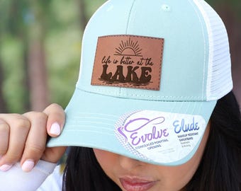 Life is Better at the Lake Hat,Leather Patch Trucker Hat,Lake Day Cap,Summer Boating Hat,Trucker Lake Hat,Boating Hat,Camping Hat