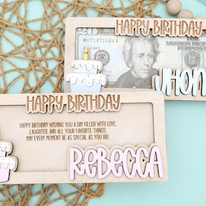 Personalized Birthday Money Holder, Custom Wooden Cash Gift, Balloon and Cake Money Card, Fun Gift Idea, Gift for Best Friend, Gift For Her