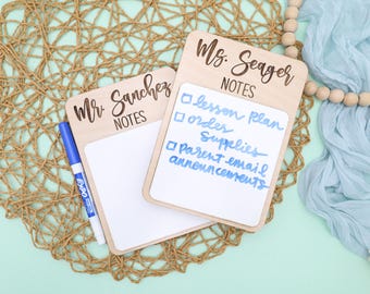 Custom Teacher Notepad Dry Erase Board, Back to School Gift, Custom Teacher Appreciation Gift, Wooden Teacher Notes Board, Teacher Gift Idea