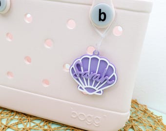 Summer Shell Bag Charms, Beach Tote Name Plate, Bogg Bag Charms, Beach Bag Tag, Acrylic Name Tag, Custom Bogg Bag Charm, Girl Bag Charm