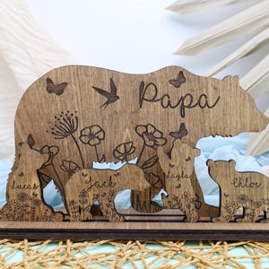 Personalized Father's Day Gift, Custom Papa Bear Sign with Kids Names Plaque, Wooden Bear Family Sign, Dad Gift from Children, Grandpa Gift