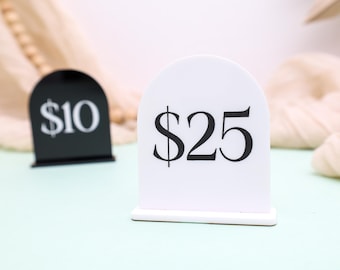 Modern Acrylic Price Signs, Custom Price Display For Boutiques, Craft Fairs, Coffee Shops, Salons, Vendor Booths, Retail Display Stands