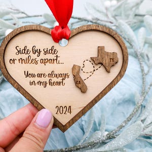 Customized Two-State Ornament, Personalized Long Distance Ornament with Year, Christmas Gift for Long Distance Couples, Family, or Friends