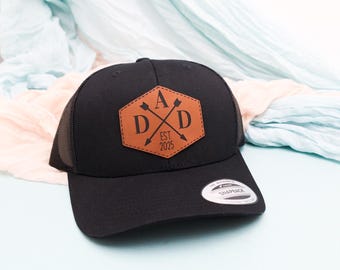 Dad Hat,New Dad Gift,Fathers Day Gift,Gift for Him,Custom Dad Hat,EST Dad Hat,Leather Patch Hat for Him,First Fathers Day,Dad Trucker Hat