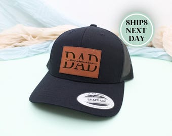 Personalized Dad Hat, Custom Leather Patch Hat, Trucker Hat Gift, Father's Day Gift, Birthday Gift for Dad, New Dad Present, Papa Hat