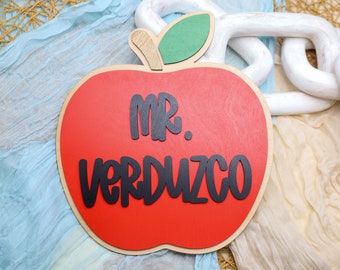 Personalized Teacher Name Sign, Teacher Apple Sign, Desk Name Plate, Custom Teacher Gift, Back to School Gift, Teacher Appreciation Gift