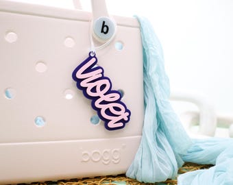 Bogg Bag Name Keychain, Personalized Bag Charm, Bogg Bag Accessory, Bogg Bag Tassel, Backpack Name Tag, Diaper Bag Tag, Beach Bag Accessory