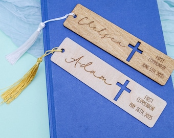 First Communion Bookmark, Personalized Bookmark, Bible Bookmark Gift, First Communion Gift, Gift for Goddaughter Son, Wooden Communion Favor