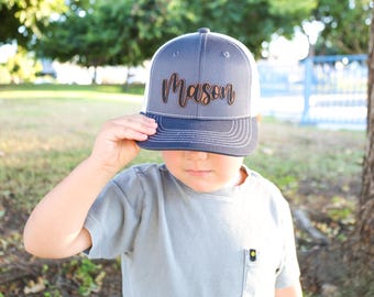 Leather Patch Hat,Toddler Hat,Hat with Name,Gift for Kids,Personalized Kids Hat,Baby Snapback,Toddler Snapback,Boys Trucker Hat