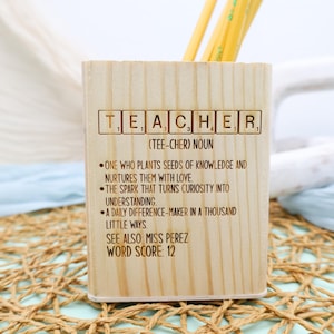 Custom Wooden Pencil Holder, Teacher Thank You Gift, Teacher Desk Decor, Engraved Wood Pencil Holder, Teacher Gift Idea, Back to School Gift