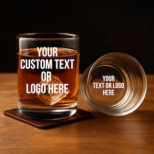Custom Whiskey Glass with Logo or Text,Promo Items,Barware Gift for Dad,Logo Engraved Gifts,Bulk Branded Gifts,Corporate Gifts