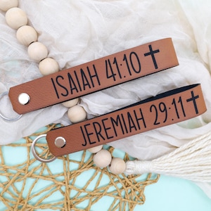 Personalized Bible Verse Leather Keychain, Christian Gift for Him, Scripture Keychain, Religious Gift, Baptism or Confirmation Keepsake