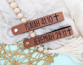 Personalized Bible Verse Leather Keychain, Christian Gift for Him, Scripture Keychain, Religious Gift, Baptism or Confirmation Keepsake