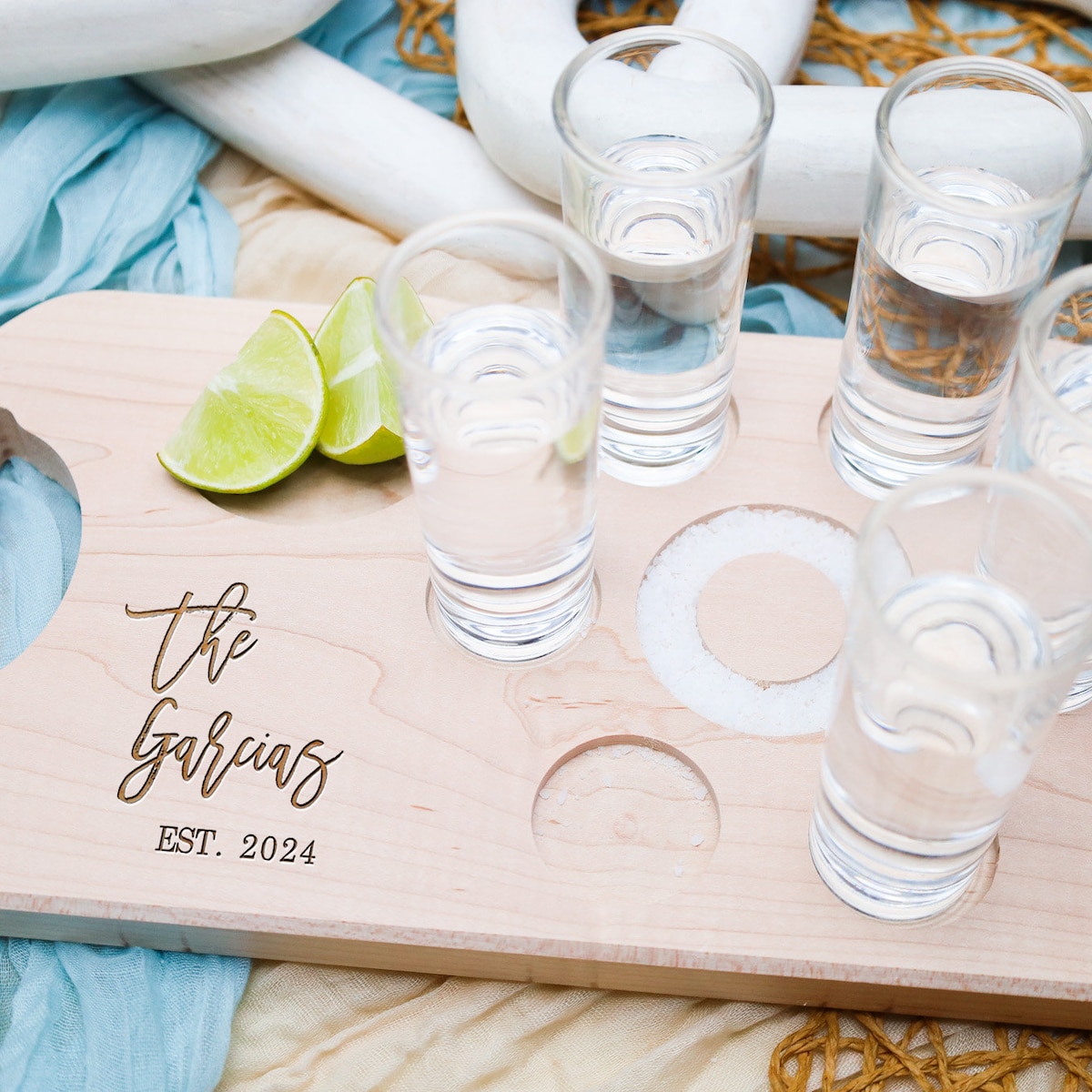 Custom Tequila Board with Stand and Shots