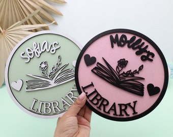 Library Sign, Book decor, Bookish decor, Personalized Library Sign, Custom Book Decor,  Bookshelf Sign for Book Nook with Stand, Reader Gift