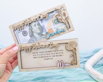 Custom Birth Flower Money Holder, Mother's Day Gift, Thoughtful Gift for Mom, First Mother’s Day Gift Idea, Birth Flower Cash Holder Gift