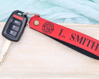 Personalized Firefighter Keychain, Fireman Gift, Maltese Cross Leather Key Fob, Fire Rescue Gift, Fire Department Keepsake, Dad Gift Idea