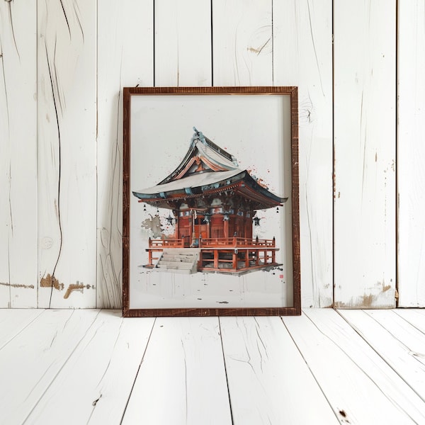 Painting Of A Shrine Wall Art For Living Room Painting Of Japanese Shrine Decor For Bedroom Art For Office Shrine Art For Entryway