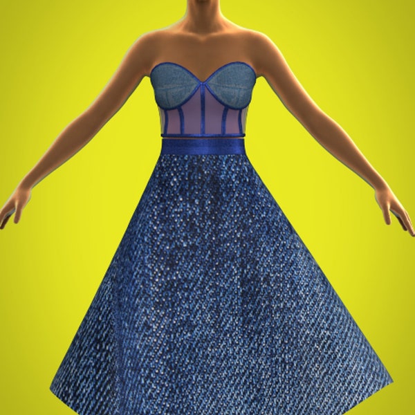 Lace Bustier / Jean Dress (Digital Garment Patterns using Clo3d)