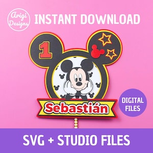 Mouse Cake Topper SVG, Mickey cake topper template svg , Mouse head svg, DIGITAL FILE for Cricut and Silhouette, Cut files -Instant download