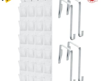 Slip Resistant Breathable Space Saving Mesh Large 24 Pocket Shoe Organizer, Up to 40 Pounds, Over the Door, Sturdy Closet Storage Rack-White