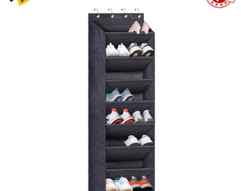 Over The Door Shoe Organizer for Closet with Large Deep Pockets, Narrow Shoe Rack for Door Hanging Boots Storage