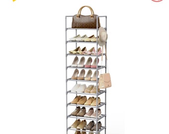 Shoe Rack 10 Tiers Tall Shoe Rack for Entryway 20 24 Pairs Shoe & Boots Organizer Storage Shelf Durable Black Metal Stackable Shoe Cabinet