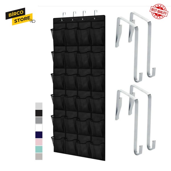 Slip Resistant Breathable Space Saving Mesh Large 24 Pocket Shoe Organizer, Up to 40 Pounds, Over the Door, Sturdy Closet Storage Rack