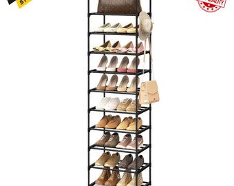 Shoe Rack 10 Tiers Tall Shoe Rack for Entryway 20 24 Pairs Shoe & Boots Organizer Storage Shelf Durable Black Metal Stackable Shoe Cabinet