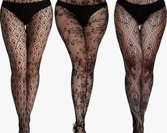 3 Pcs Lace Patterned Fishnet Tights for Women Black Fishnets Leggings Lace Tights