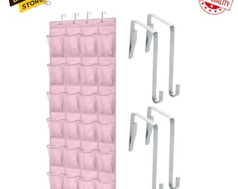 Slip Resistant Breathable Space Saving Mesh Large 24 Pocket Shoe Organizer, Up to 40 Pounds, Over the Door, Sturdy Closet Storage Rack-Pink