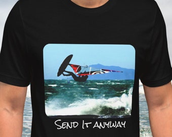 Windsurfer Tshirt Aerial Windsurfing Summer Beachy Vacation Vibes Minimal Tee Surfboard Coastal Retro Surfing Beachwear Send It Anyway shirt