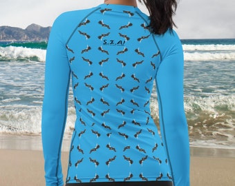 Blue Send It Women's Rash Guard, Rash Vest, Send It Pattern Rashie, Mothers Day Gift