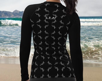 Black Send It Women's Rash Guard, Rash Vest, Send It Pattern Rashie, Mothers Day Gift