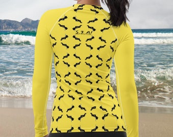 Yellow Send It Women's Rash Guard, Rash Vest, Send It Pattern Rashie, Mothers Day Gift