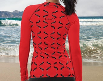 Red Send It Women's Rash Guard, Rash Vest, Send It Pattern Rashie, Mothers Day Gift