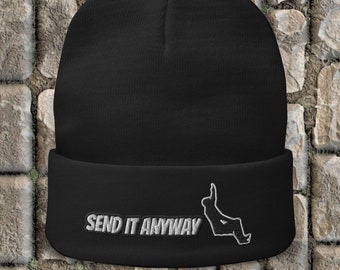 Send It Anyway Embroidered Cotton Blend Beanie, Send It Beanie, Winter Beanie, Snowboarding Beanie, Skiing Beanie