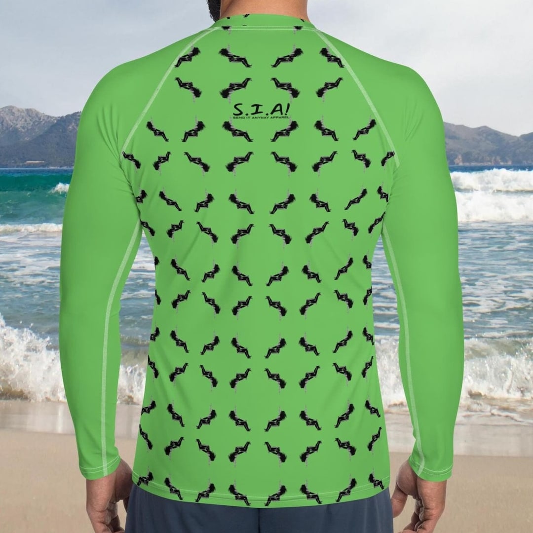 Men's Rash Guard Shirt With Pattern Green Long Sleeve Rashie UV Sun ...