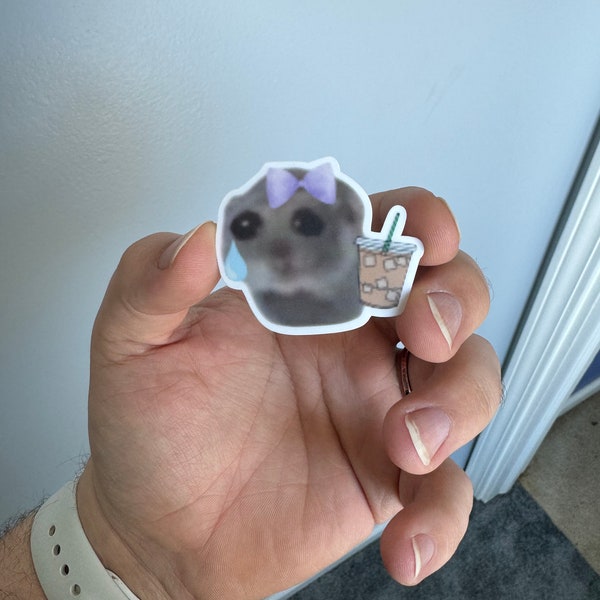 Crying Hamster Vinyl, Sticker, Crying Hamster Meme, Funny Meme, I Am NOT Okay, TikTok Trend, Iced Coffee, Coquette