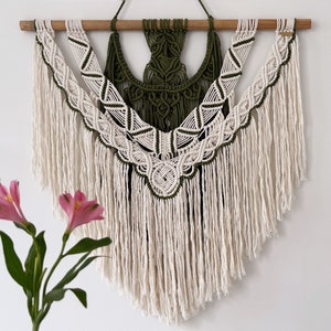 Green macrame wall hanging, Large green macrame wall decor, Boho panel backdrop, olive green boho macrame, 3 feet wide macrame wall tapestry